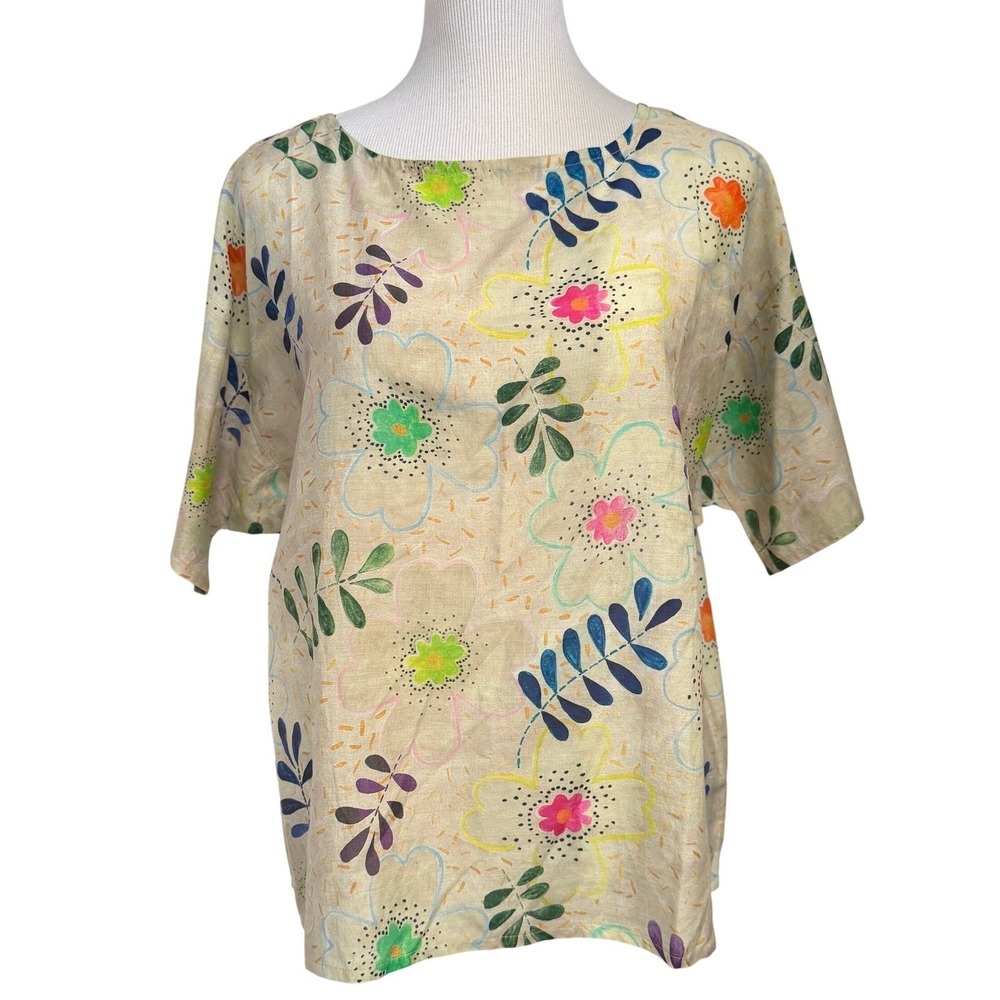 Gudrun Sjödén Womens S Transparens Top Lagenlook Silk Art Teacher Boxy Botanical